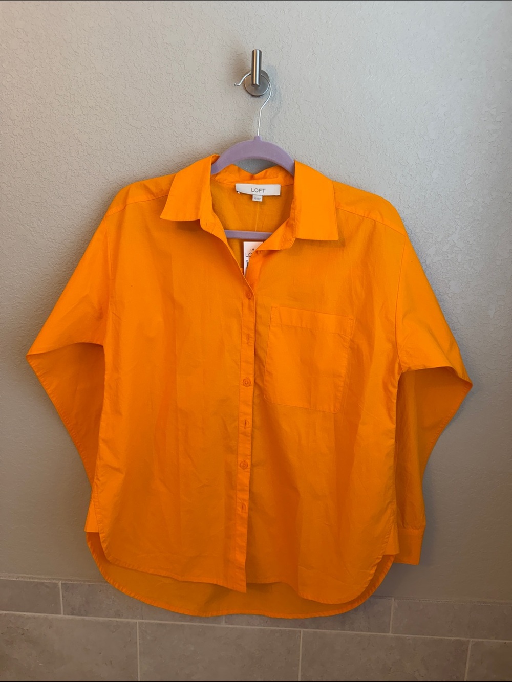 NWT LOFT Bright Orange Casual Button-Down Shirt
